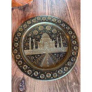 Vintage Brass Taj Mahal India Decorative Art Trinket Dish Plate – 9.5"